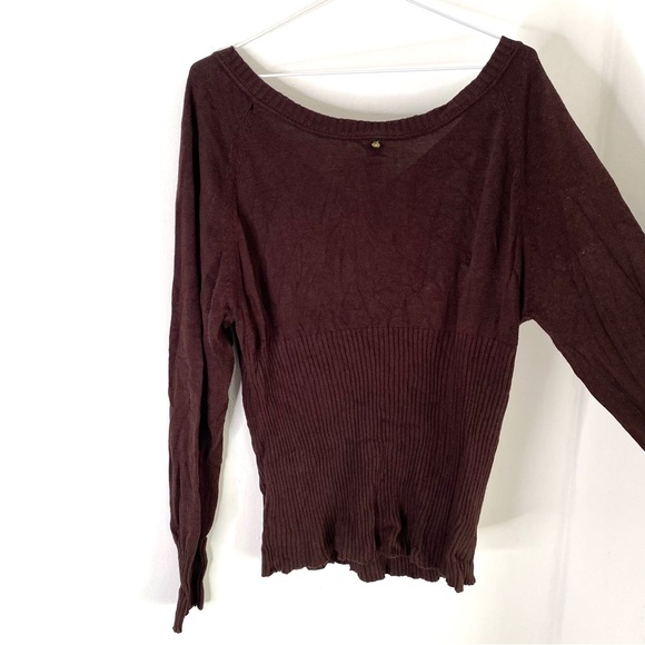 Vintage Apple Bottoms Brown Rib Knit V-Neck Sweater | Silver Rhinestone Top - Picture 6 of 8